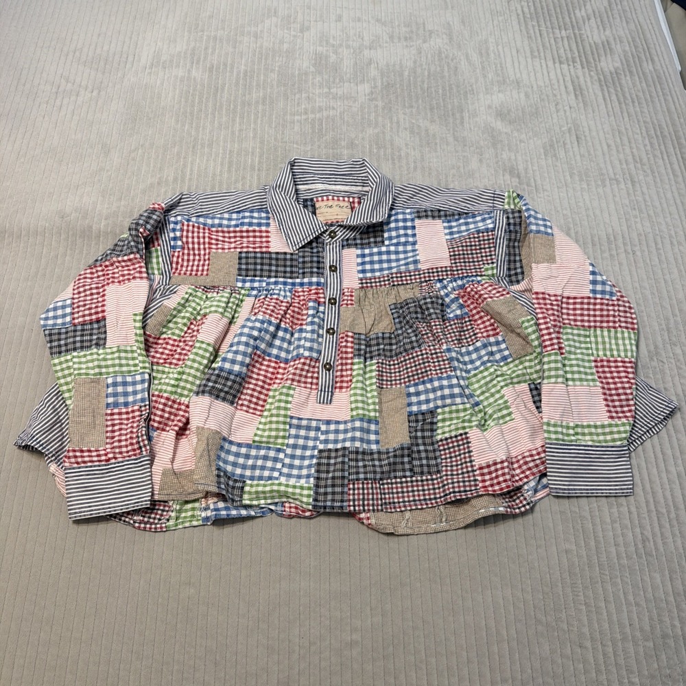 We The Free Patched Up Plaid Patchwork Oversized Button Front Shirt S